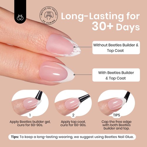 Beetles Press On Nails Square- French Tip Nails 210pcs Short Square Brown Soft Gel Nail Tips Pre-applied Tip Primer No Need File False Nails for Nail Art DIY 15 Sizes