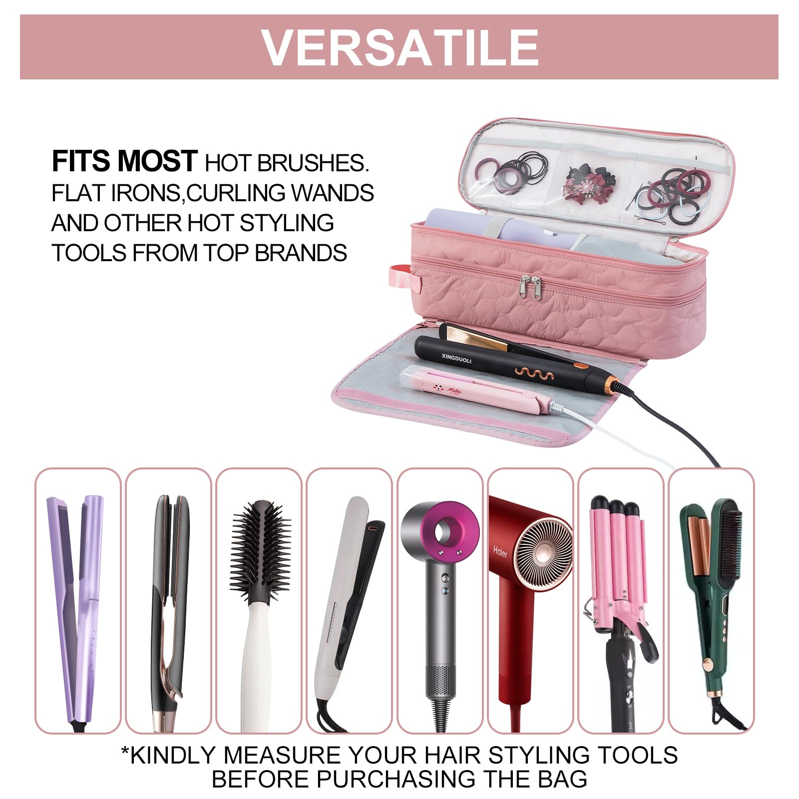 Wintogo Large Capacity Hair Tools Travel Bag with Detachable Heat Resistant Mat, Double Layer Organizer Case for Flat Irons, Curling Irons, Hair Dryers, and Travel Carrying Case for Hair Tool Storage