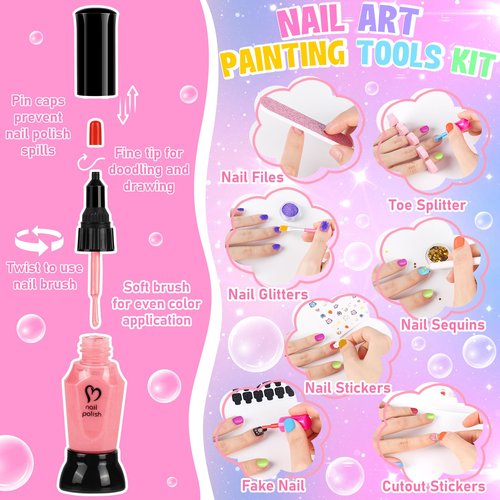 Kids Nail Polish Set for Girls, 27Pcs Nail Art Kit with Nail Dryer & Storage Case, Non-Toxic Peel-Off Water-Based Nail Polish, Christmas Birthday Gifts Toys for Toddlers Kids Girls Age 8 9 10+