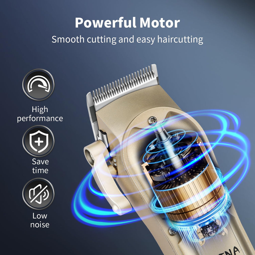HIENA PRO Professional Hair Clipper for Men, Electric Barber Clipper & Trimmer, Cordless Rechargeable Hair Cutting Clippers, Men's Hair Cutting Tools(Black) (Gold)