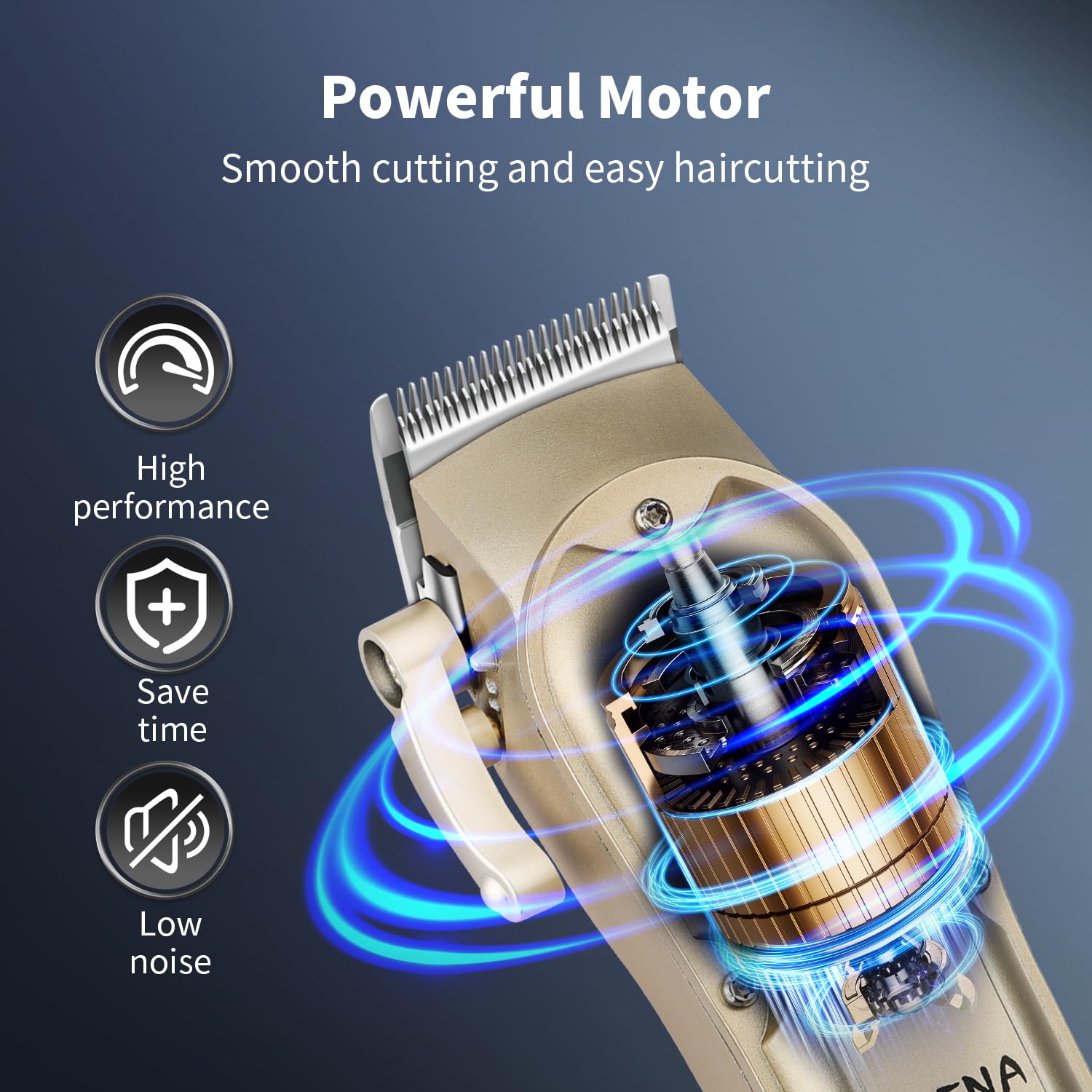 HIENA PRO Professional Hair Clipper for Men, Electric Barber Clipper & Trimmer, Cordless Rechargeable Hair Cutting Clippers, Men's Hair Cutting Tools(Black) (Gold)