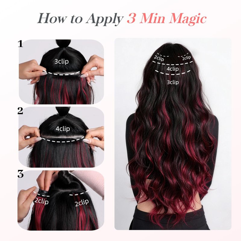 XIXISNOW Clip in Hair Extensions 25 Inch 4PCS Long Wavy Synthetic Hair Pieces for Women - Heat Safe Thick Natural Fake Hairs Extensions Double Weft Clip Ins Party Daily Use Blonde Mix Pink