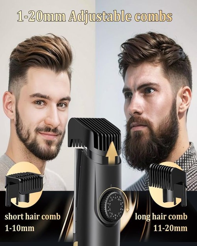 ENSSU Beard Trimmer for Men - Rechargeable Electric Trimmer with Auto-Vacuum & 2 Combs | Waterproof, Adjustable 1-20mm Length