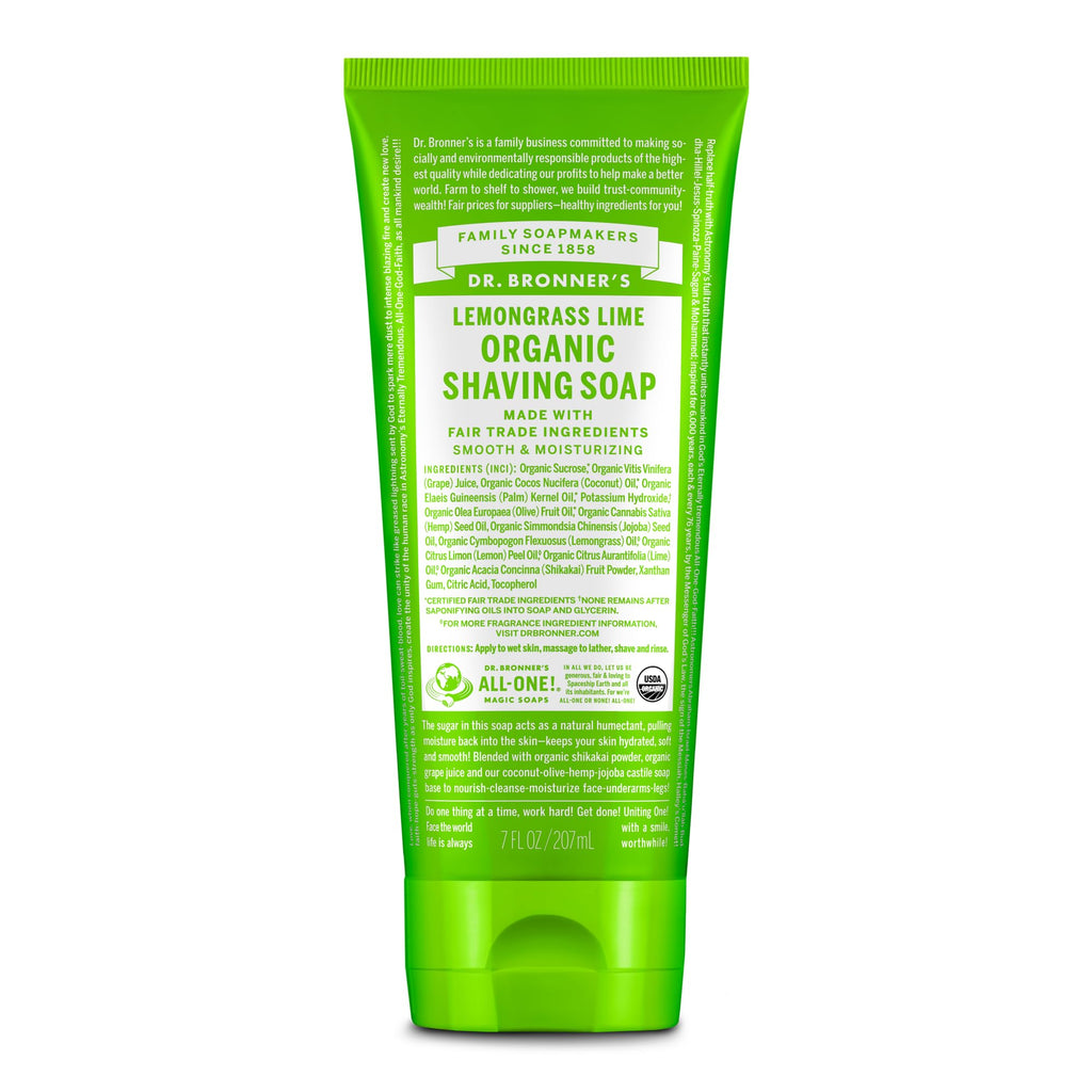Dr. Bronner's - Organic Shaving Soap (Lemongrass, 7 Ounce) - Certified Organic, Sugar and Shikakai Powder, Soothes and Moisturizes for Close Comfortable Shave, Use on Face, Underarms and Legs