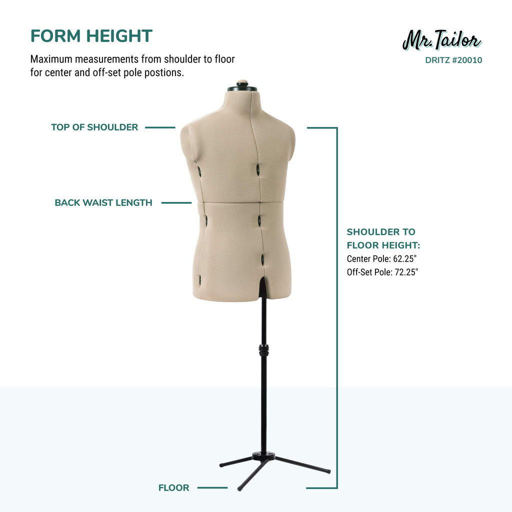 Dritz Mr. Tailor Adjustable Dress Form - Men Size US M-XL - Male Clothing Mannequin for Sewing, Fitting, and Draping - Pinnable Sewing Mannequin with 13 Dials for Fitting