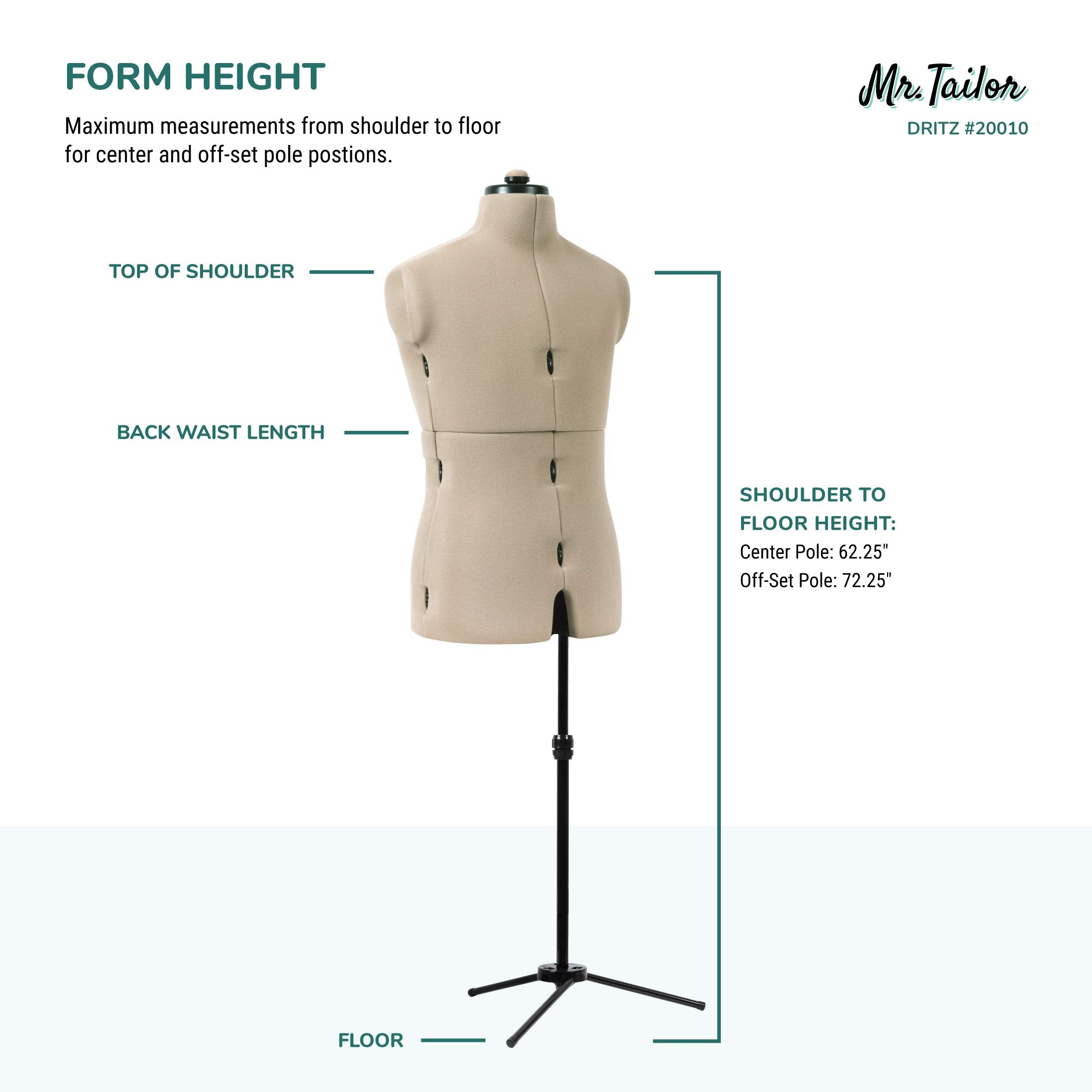 Dritz Mr. Tailor Adjustable Dress Form - Men Size US M-XL - Male Clothing Mannequin for Sewing, Fitting, and Draping - Pinnable Sewing Mannequin with 13 Dials for Fitting