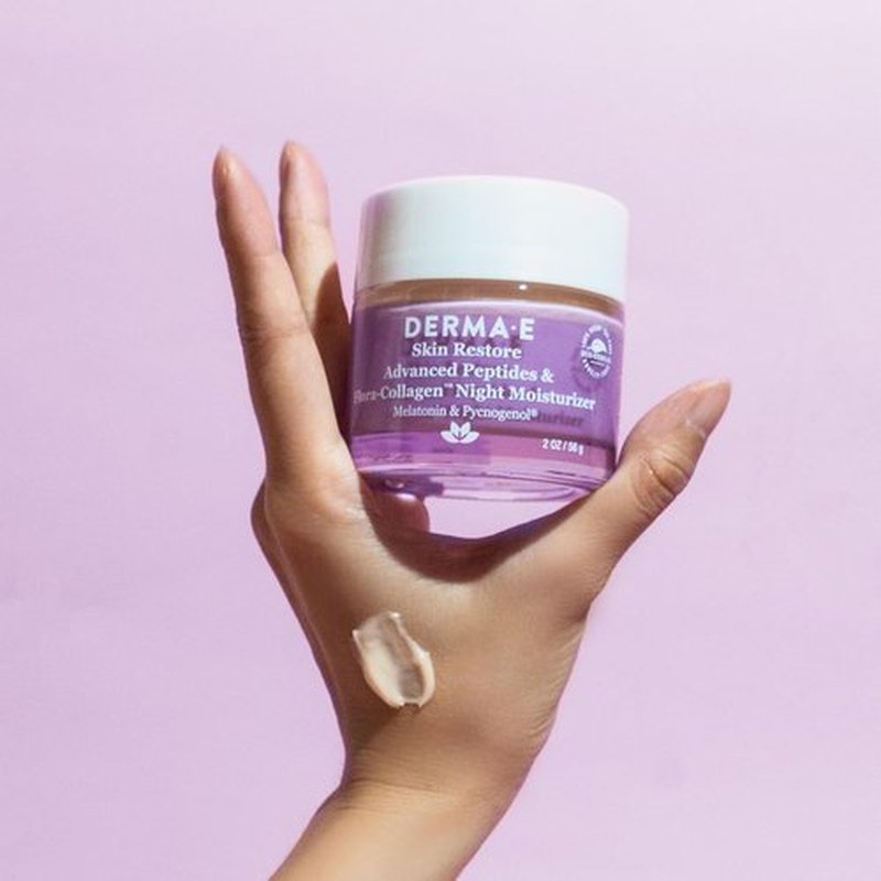 Derma E Advanced Peptides Night Moisturizer - Hydrating Vegan Flora-Collagen Cream for Elasticity & Wrinkle Reduction, 2 Oz