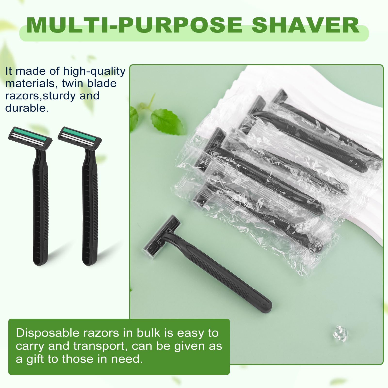Fafortune Disposable Twin Blade Razors in Bulk, Individually Wrapped - Clear Safety Cap, For Homeless, Hotel, Airbnb, Travel (pack of 30,black)