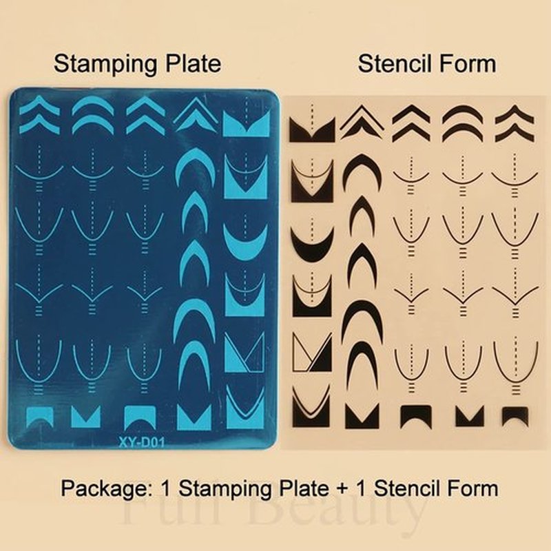 6Pcs Nail Art Stamping Templates Set with French Line Flowers Leaves Smiley Heart Design Art Stamping Kits DIY Printing Tools Fashion Art Decoration for Women and Girls