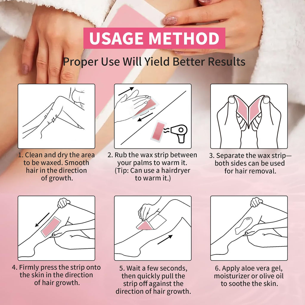 Wax Strips, 40 Pcs Wax Strips For Face & Body, Waxing Strips For Hair Removal At Home For Facial, Arms, Legs, Underarms, Bikini, Back, Women And Men (20*Big, 20*Small，4*Oil Wipes)