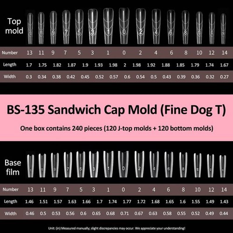 Sandwich Nails Dual Forms - 240Pcs Slim T-Shape Nail Mold for Quick Nails Extension, No Paper Forms Needed, 15 Sizes Plastic Form, Salon Nail Art Tools