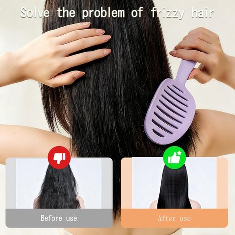 Self Cleaning Hair Brush with Lift Pad, ABS Vent Brush for Blow Drying, Dual Curve Design with Extra Long & Thick Bristles, Wet Hair Brush for Women, Girls & Kids (Purple, Not foldable)