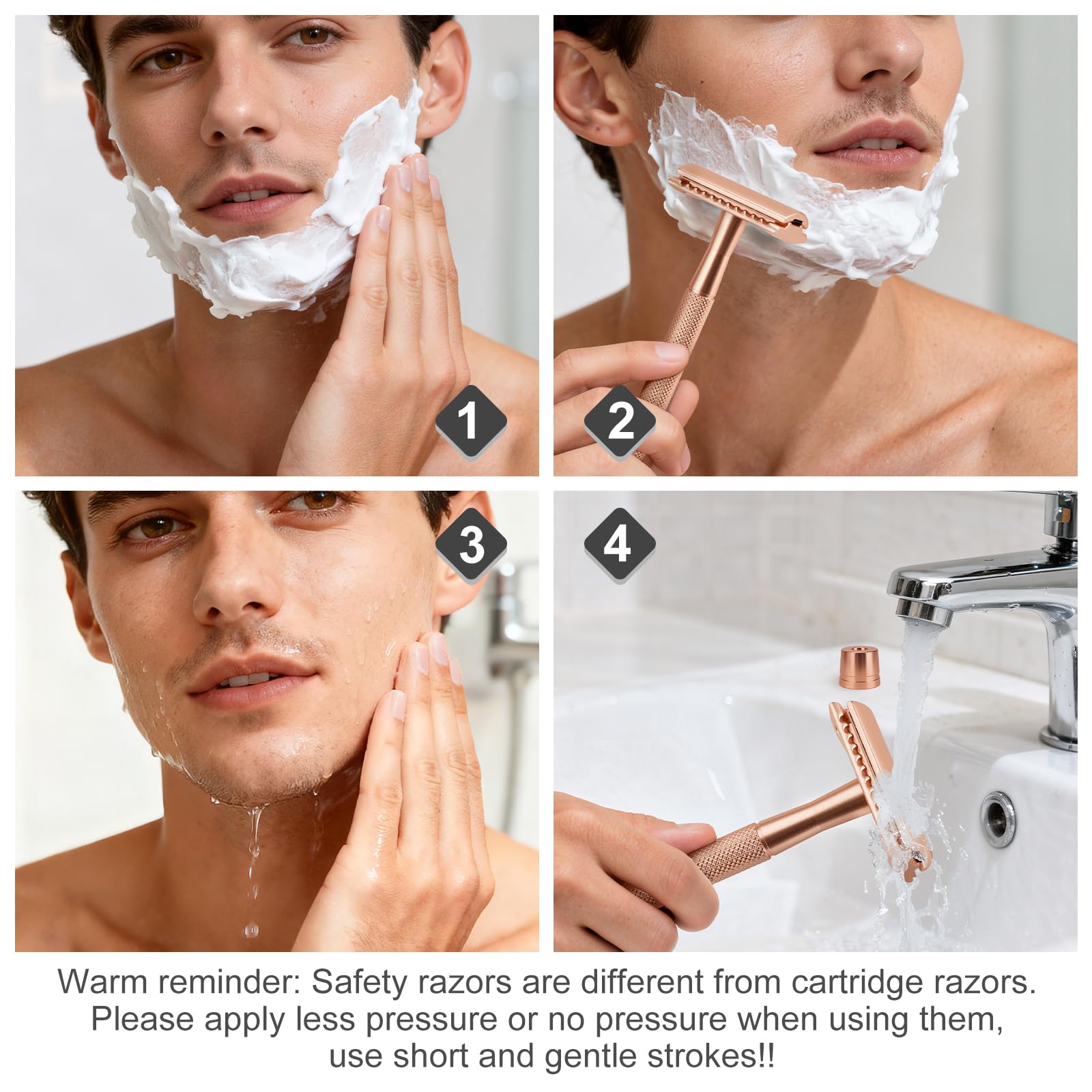 KAIYULUN Safety Razor with Stand for Men & Women - Double Edge Single Blade Razor, One Blade Razor with 10 Blades & Metal Stand - Reusable Mens & Womens Shaving Razor (Complete Kit)-Rose gold
