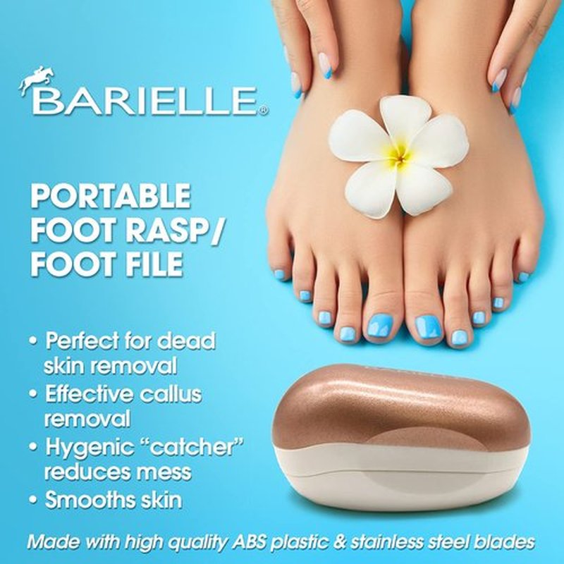BARIELLE Portable Oval Gold & White Clamshell Foot File/Foot Rasp with 2.5oz Total Care Foot Cream 2-PC Foot Care Set