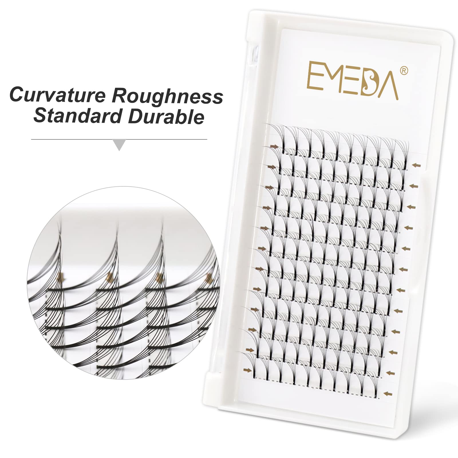 EMEDA Premade Fans eyelash extensions Mixed Tray, Long Stem Pre Made Fanned Russian Volume Lash Extensions 5D .10 d curl 9-15mm Mix Tray