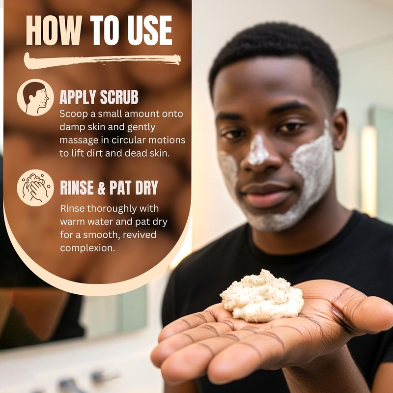 Walnut Face Scrub for Men – Gritty Exfoliating Facial Cleanser with Natural Oils Walnut Powder, Deep Clean, Clears Pores, Smooths Texture, Helps Men's Acne-Prone Skin – Non-Comedogenic, Cruelty-Free