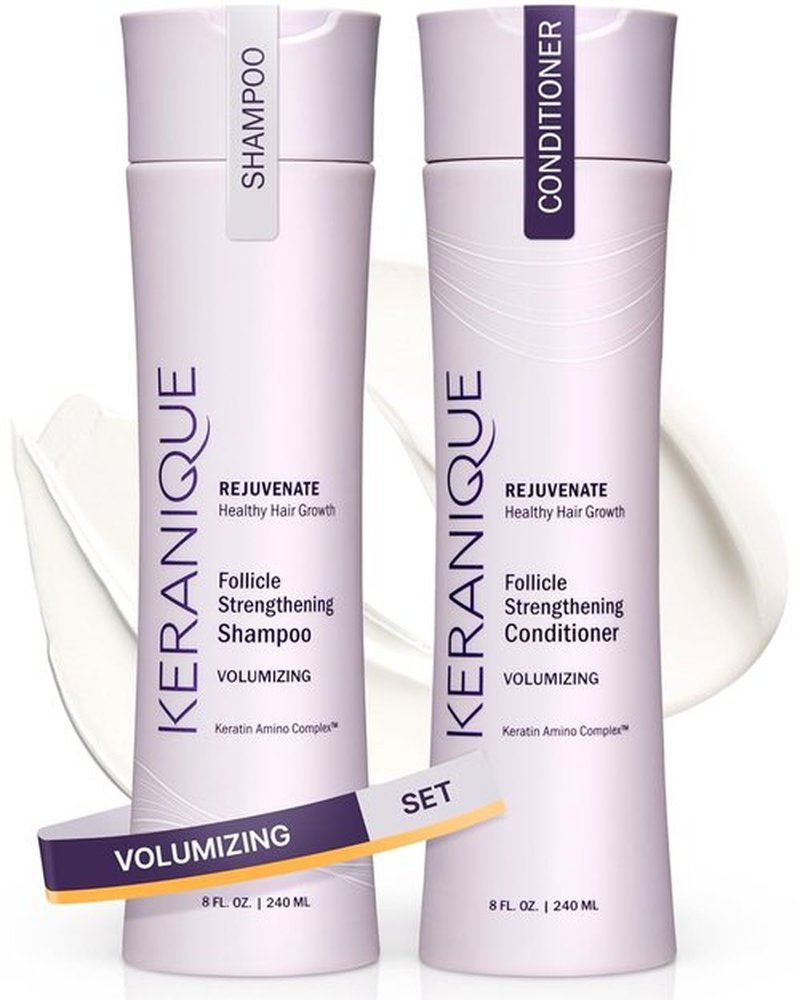 Keranique Volumizing Shampoo & Conditioner Set - Hair Repair & Growth Support with Keratin, Biotin & Niacinamide