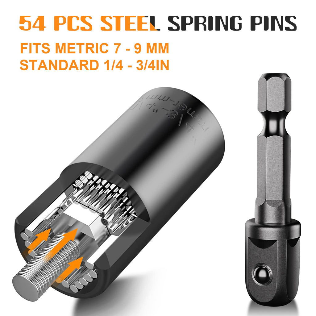 Universal Socket Tools Gifts for Men Dad Him Husband Teen Boys Women Cool Stuff Ideas Gadgets Gifts Christmas Stocking Stuffers Birthday Fathers Day Grip Socket Set with Power Drill Adapter (7-19mm)