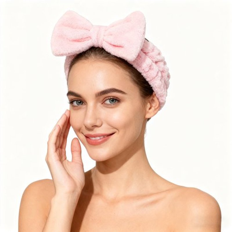 JHJEWH Spa Headbands,Makeup Headbands for Women,Facial Headband Bulk,Soft Coral Fleece Headband for Makeup,Cosmetic Head Wraps,Bow Hair Bands for Face Washing Shower Skin Care (pink, 12pcs)