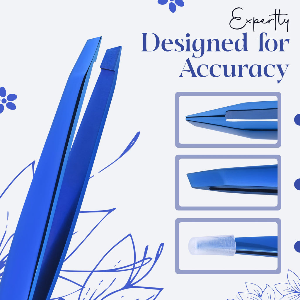 Professional Slant Tip Tweezers for Eyebrows – Premium Stainless Steel, Ultra-Precise Hand-Aligned Tips, Facial Hair & Ingrown Hair Removal (Cosmic Blue)