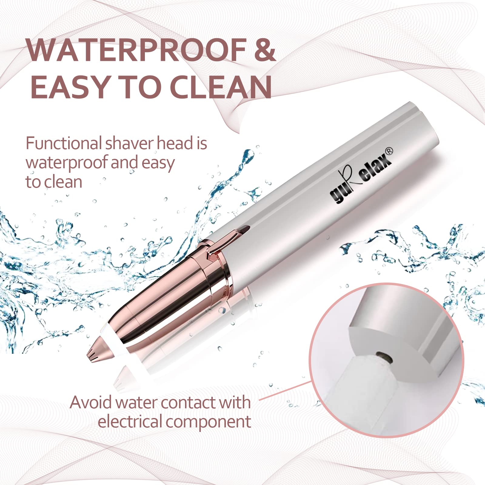 gurelax Eyebrow Hair Remover, Rechargeable Electric Eyebrow Trimmer Epilator for Women, Painless Eyebrow Hair Removal Razor with 2 x Replacement Heads (White-3)