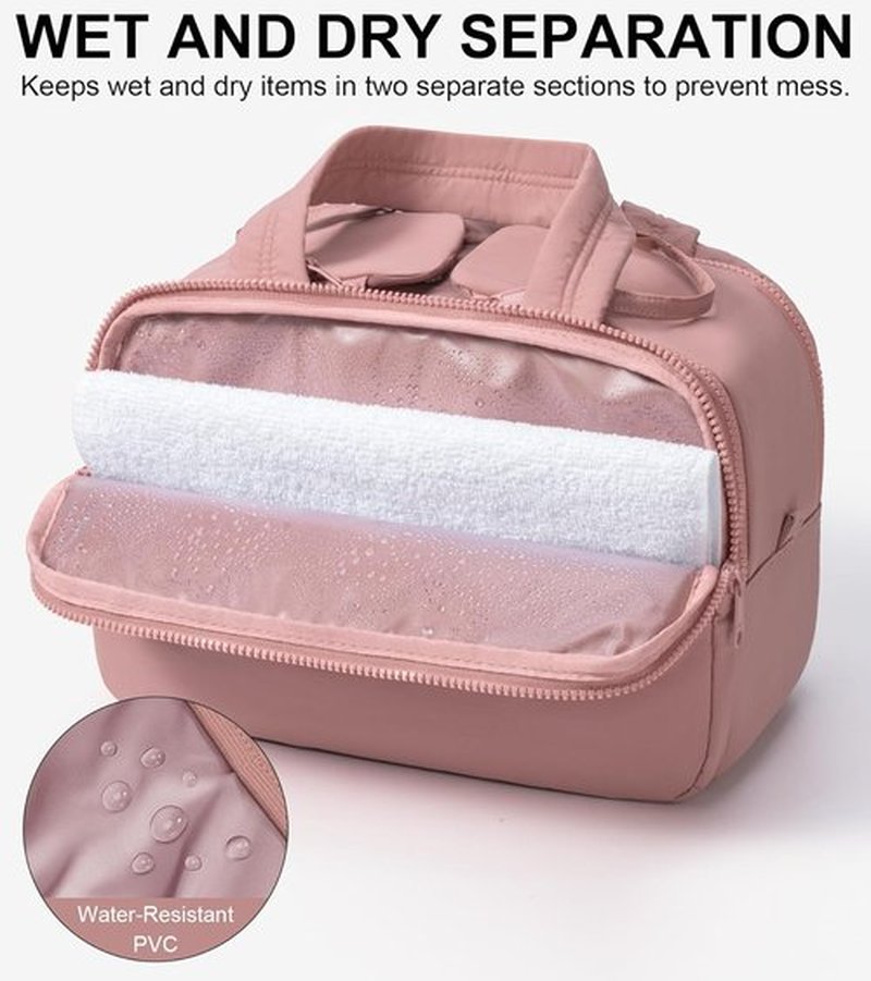 Skiennix Travel Toiletry Bag - Large Wide-Open Quilted Makeup Organizer | Water-Resistant Dark Pink