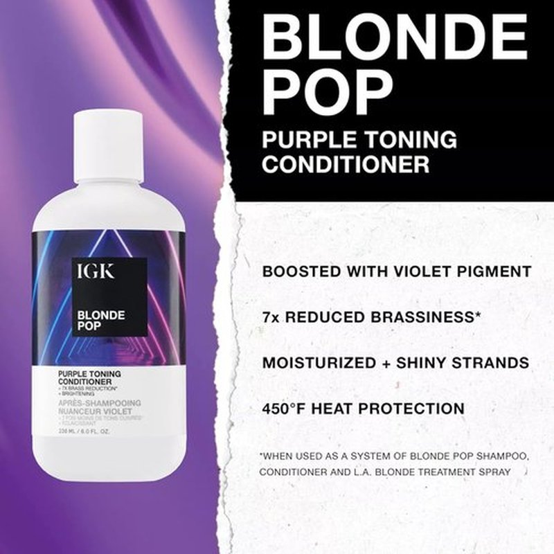 IGK BLONDE POP Purple Toning Conditioner - Brighten & Neutralize Brass | Vegan & Cruelty-Free