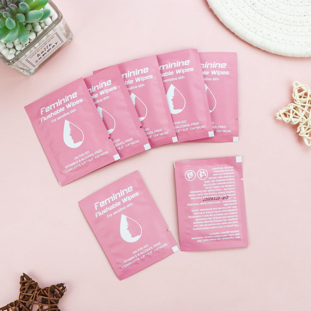 Feminine Wipes Individually Wrapped,Flushable Wipes Travel for Women,Feminine Care Wet Wipes Travel Size Vaginal Wipes for Adult,Girl and Homeless 100
