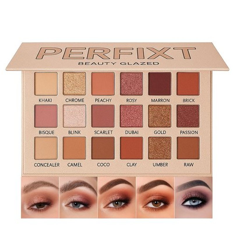 18 Color Natural Eyeshadow Palette – Soft Matte Shimmer & Glitter Finish with Built-In Concealer Shade – Ultra-pigmented Blendable Mauve Brown Nude Eyeshadow Palette, Cream Eyeshadow for Older Women