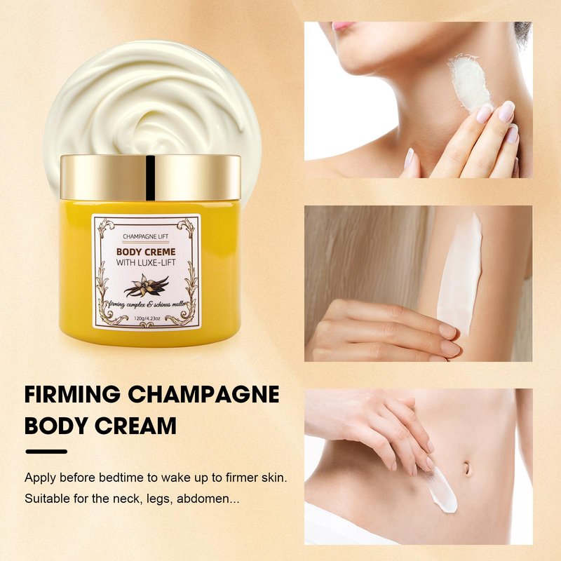 Xaninp Champagne Body Cream, Champagne Lift Body Creme with Firming Complex & Pink Pepperslim, Deep Hydration & Smoothing Body Cream, Firms & Lifts Arms & Legs, Hydrates Dry Skin, Vanilla Scent