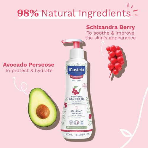 Mustela Baby Soothing Cleansing Gel | Fragrance-Free Hair & Body Wash for Sensitive Skin - 10.14 fl. oz.