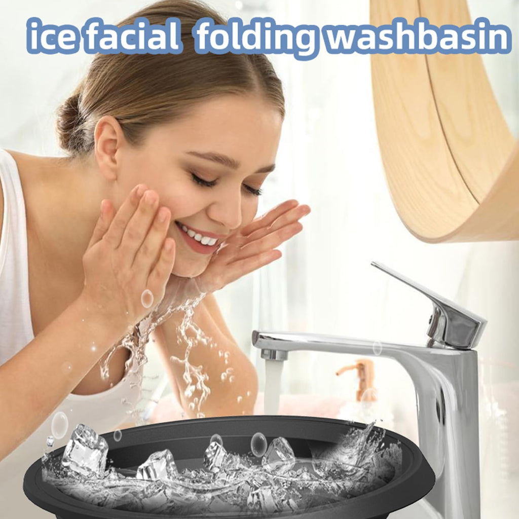Zjyufy 2pcs Face Bowl for Ice with Built-in Ice Tray, Facial Cold Plunge Face Ice Bath Bowls, Collapsible Portable Reusable Silicone Cold Plunge Basin for Skin Tightening, Acne Relief , Black