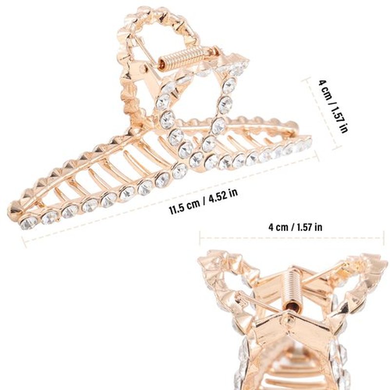 HAIMEIKANG 2 PCs Rhinestone Hair Clips for Women - Metal Claw Clips Strong and Large Hold Claw for Thick Hair, Gold and Silver Hair Clips