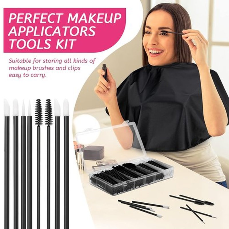 Maitys Makeup Tools Kit - 260 Disposable Brushes, Applicators & Organizer Box | Waterproof Cape & Palette (Black)