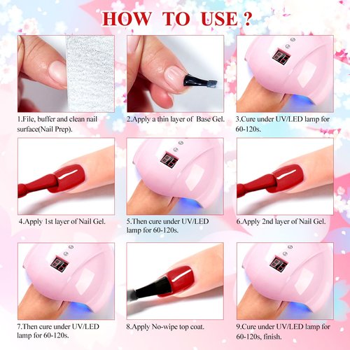 MEET ACROSS White Red Gel Nail Polish Set, 8 Colors Black Bloody Shimmer Red Silver Gel Polish Kit for All Seasons Soak Off Nail Manicure Gifts for Women