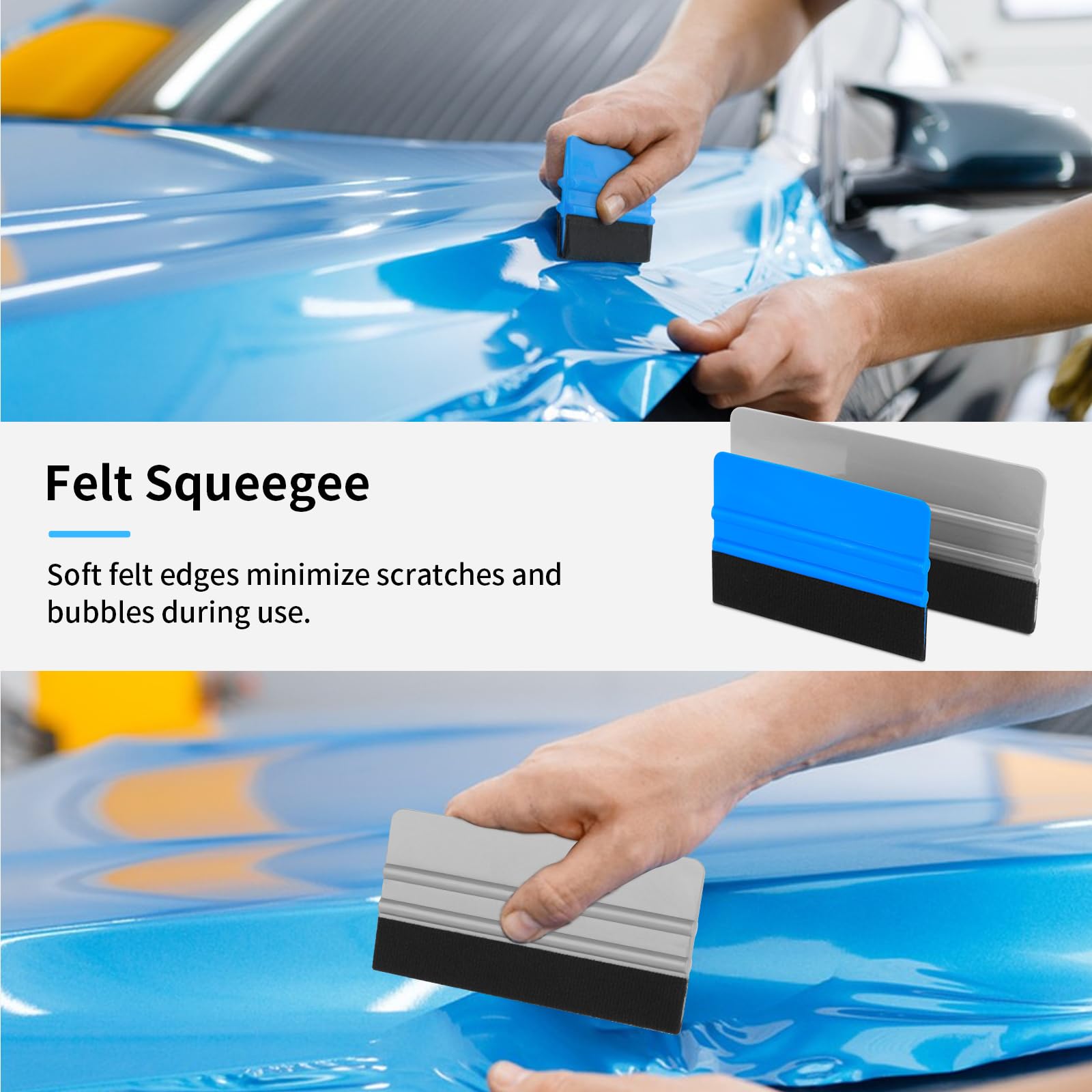 Arayker 20 Pack Vinyl Wrap Squeegee 4 Inch / 6 Inch Felt Edge Squeegee Window Film Tint Tool Decal Applicator Scraper Tool Wallpaper Smoothing Tool with 20 PCS Black Fabric Felt