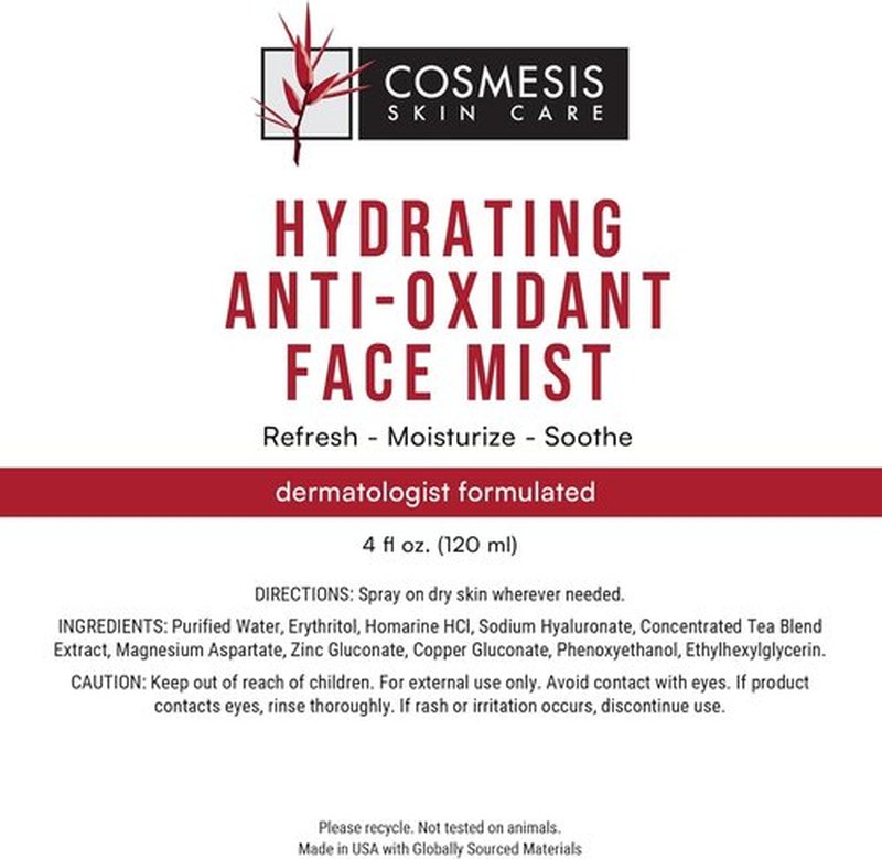 Cosmesis Hydrating Anti-Oxidant Face Mist - Refreshing Tea Blend with Vitamins A & D - 4 Fl Oz