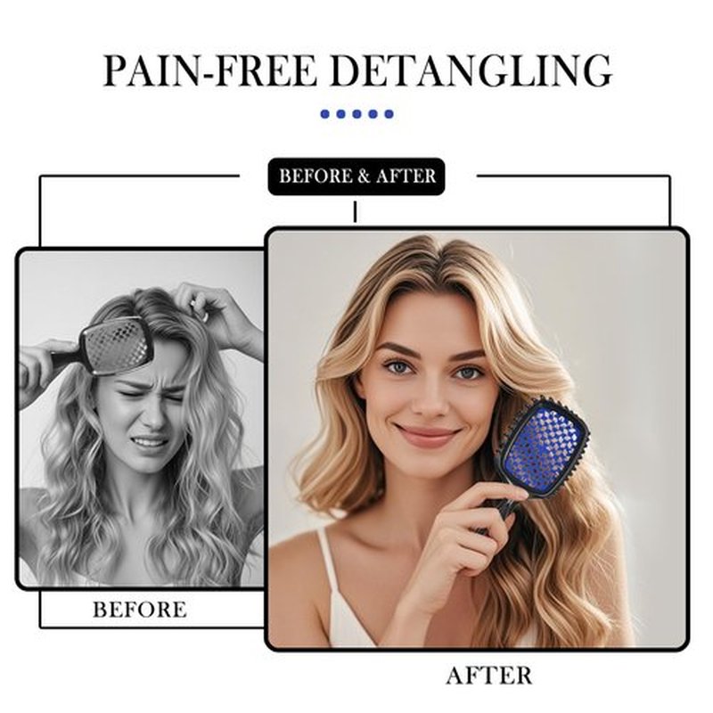 Detangler Brush – 2 Pack Vented Hair Brush for Wet/Dry Hair – Easy, Pain-Free Detangler Brush Reduces Knots & Breakage – For Curly, Straight, Thick or Fine Hair – Women, Men & Kids (Black+Blue)