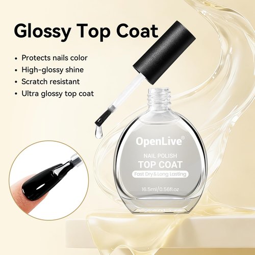 OpenLive Top Coat Clear Nail Polish - Quick Dry, High Shine & Long Lasting Gloss | 16.5ml