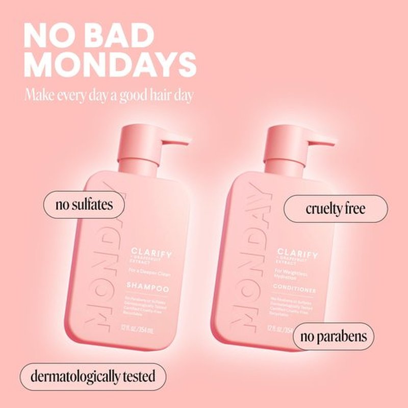MONDAY HAIRCARE Clarify Shampoo and Conditioner Set 12 oz for Oily Hair Made with Grapefruit Extract, Coconut Oil, Shea Butter, Vitamin E and Pro-Vitamin B5