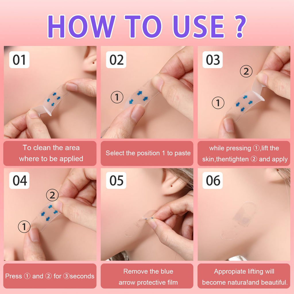Gjinxi 120PCS Face Tape Invisible, Beauty Skin Tightening Neck Jowls Double Chin Tape, Sagging Skin Face Tape Eyelid Strips Neck Wrinkle Patches Create Shape V Face