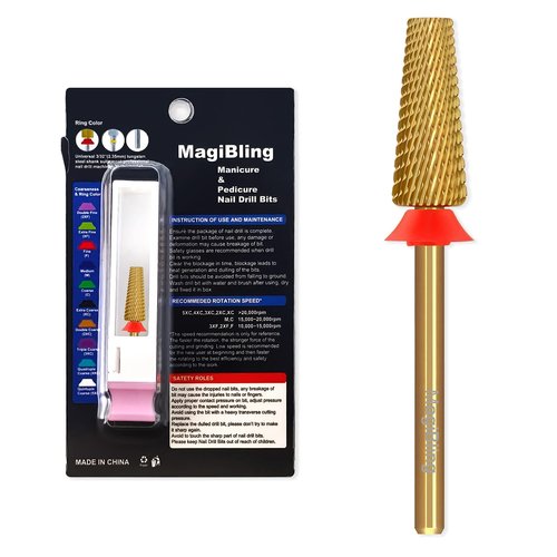 MagiBling Cross Cut Nail Drill Bits, 3/32'' Professional Middle Size Tungsten Carbide Tapered Barrel Bit, Left and Right Hand Use, Manicure Pedicure Cuticle Soft Hard Gel Polish Fast, Fine