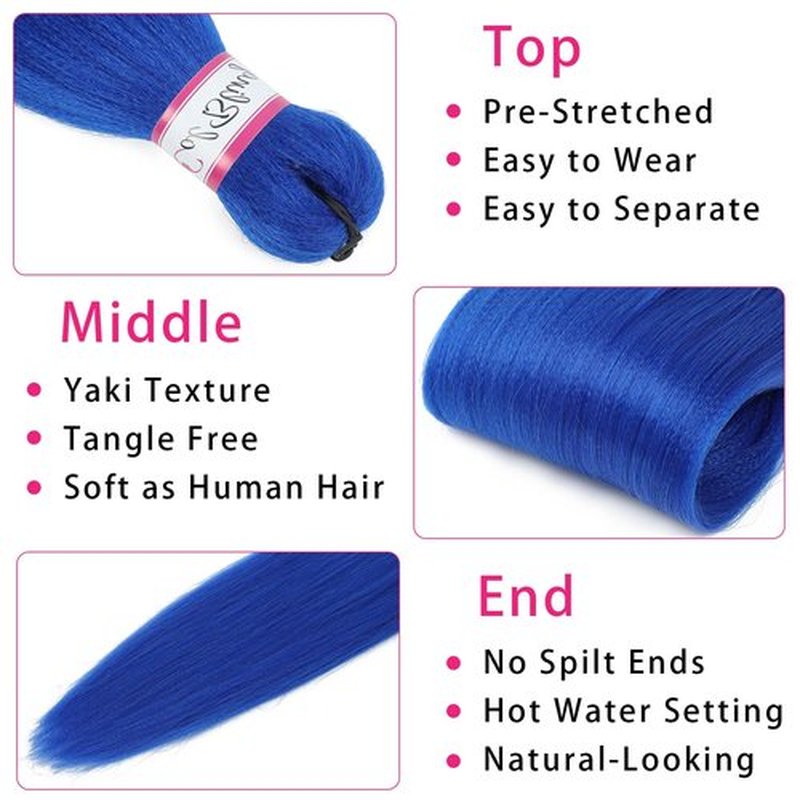 Col Bling Blue Braiding Hair Pre Stretched, 28 Inch Long Braid Hair Extensions for Women, Box Braids Hair Yaki Texture, Professional Synthetic, Softness, Knotless Easy to Install
