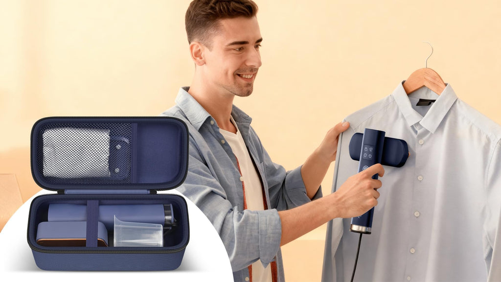 GWCASE Travel Steamer and Iron Carrying Case, Fits for DRFLASH/for Nesugar and Most Portable 2-in-1 Models Up to 10"x4"x2.75", Mesh Pocket for Accessories, Home & Travel Use (Blue-Case Only)