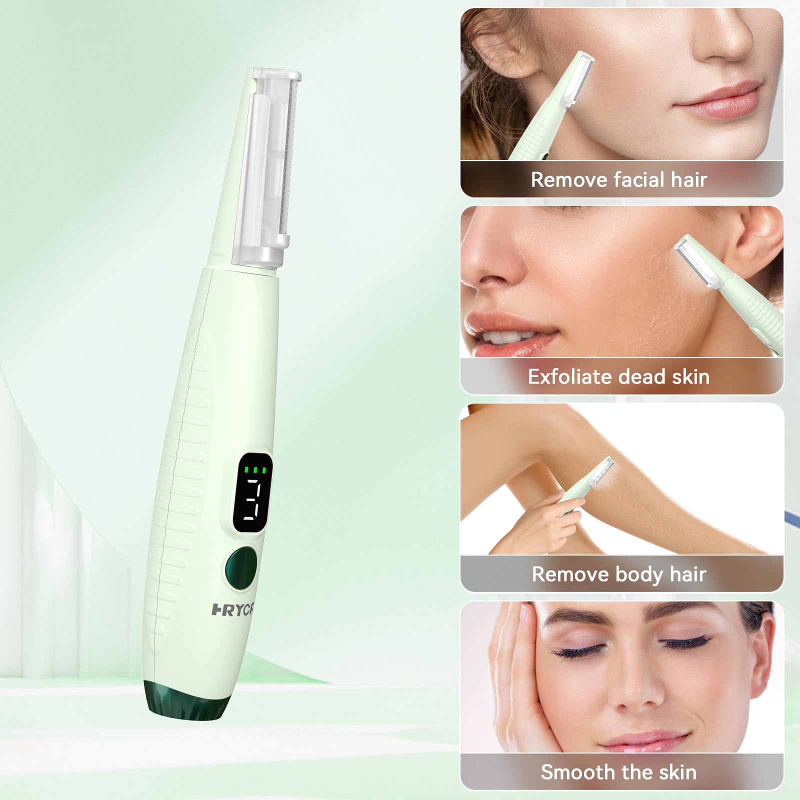 Sonic Dermaplaning Tool, Rechargeable Face Exfoliator with 22,000 Vibrations/Min & 12 Blades (6 Coarse + 6 Fine), Painless Peach Fuzz Removal for Women, Home Facial Hair Razor Systems with LED Light