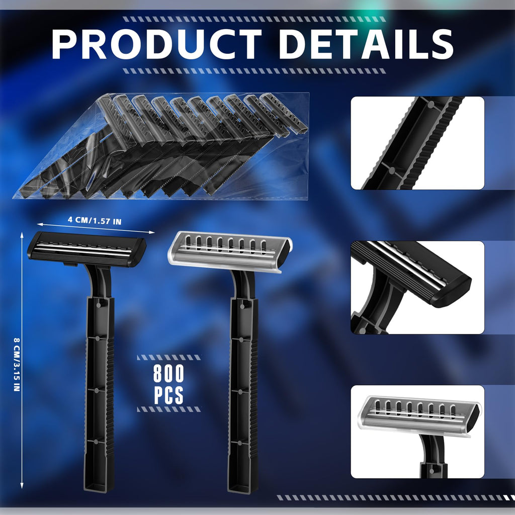 Jutom 800 Pcs Disposable Razors Bulk Twin Blade Shaving Razors with Safety Cap Stainless Steel Portable for Hotel Guest Supply for Shelter Charity Travel Emergency Hygiene Kits Men Women