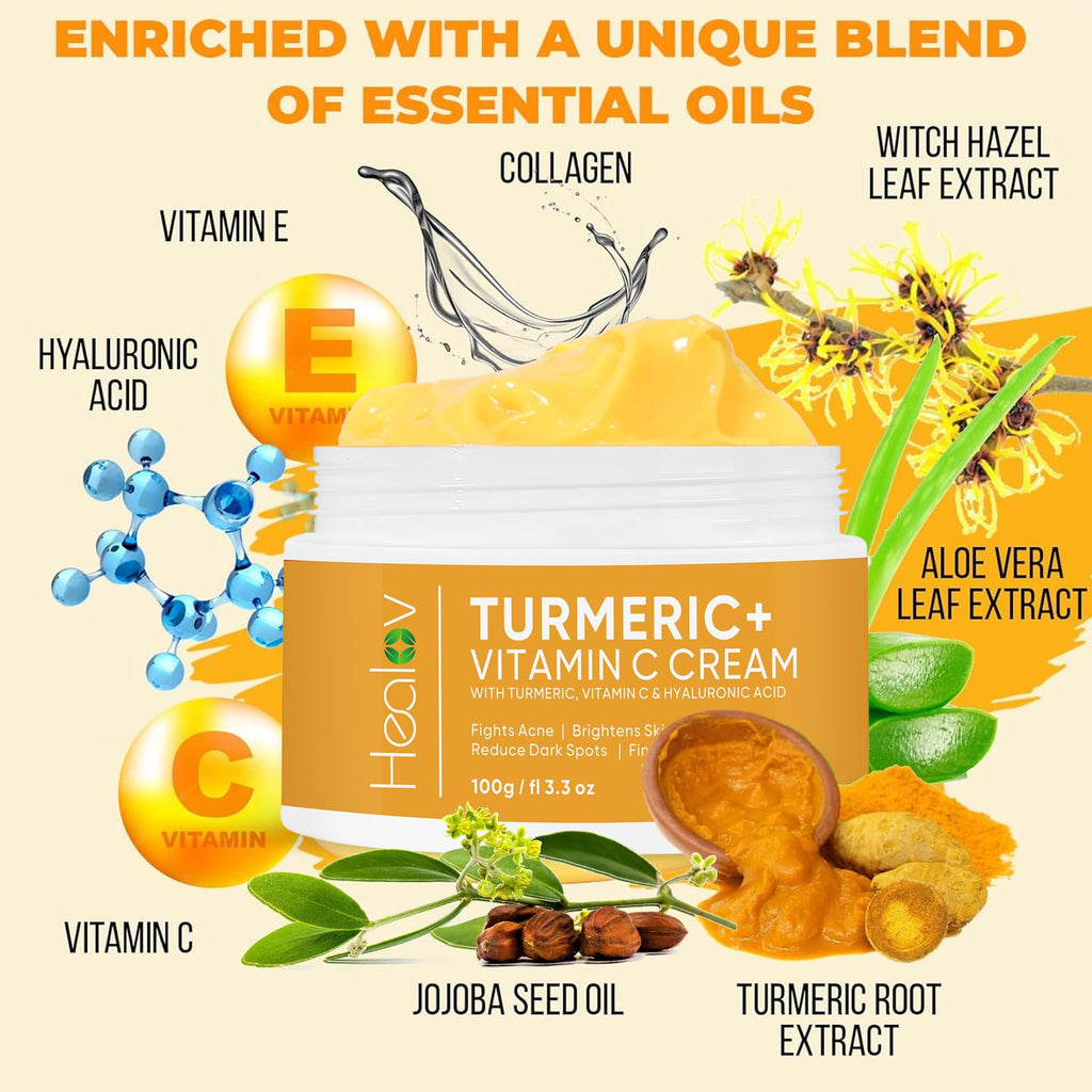 Turmeric Cream for Skin Brightening - All Natural Face & Body Turmeric Skin Lotion - Turmeric Cleanses Skin, Fights Acne, Evens Tone, Marks, Sun Damage, & Age Spots - Pure Turmeric Cream (Large)