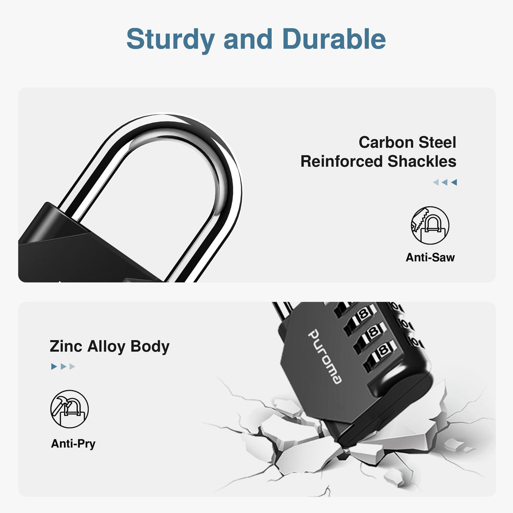 Puroma 2 Pack Combination Lock 4 Digit Padlock for School Gym Locker, Sports Locker, Fence, Toolbox, Case, Hasp Storage (Black & Code Window)