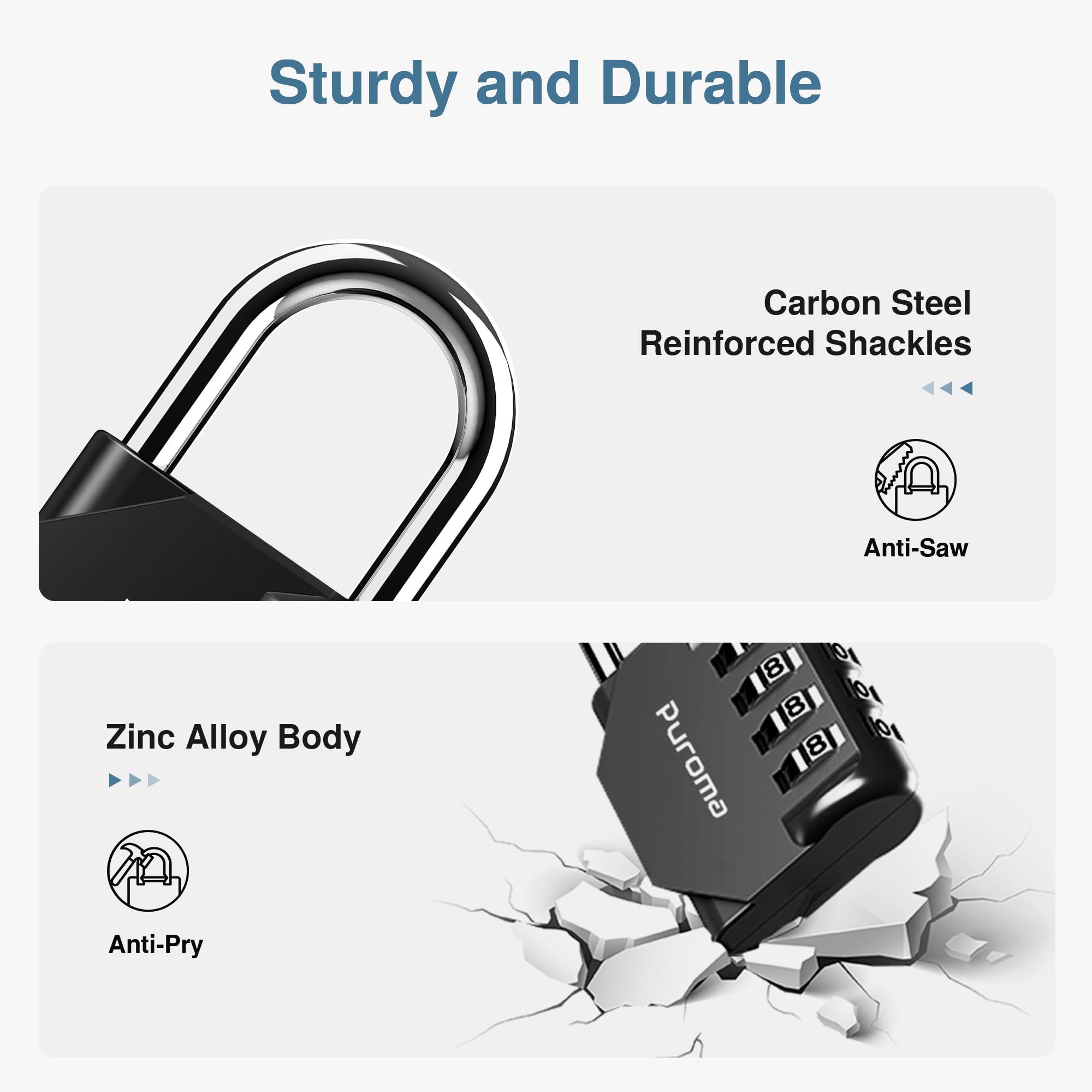 Puroma 2 Pack Combination Lock 4 Digit Padlock for School Gym Locker, Sports Locker, Fence, Toolbox, Case, Hasp Storage (Black & Code Window)