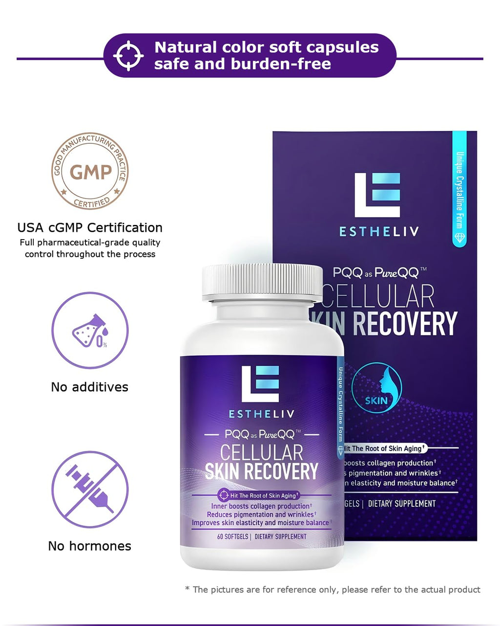 ESTHELIV Cellular Skin Recovery Supplement Hit The Root of Skin Aging PQQ Reduces Pigmentation and Wrinkles Improves Skin's Elasticity and Moisture Balance